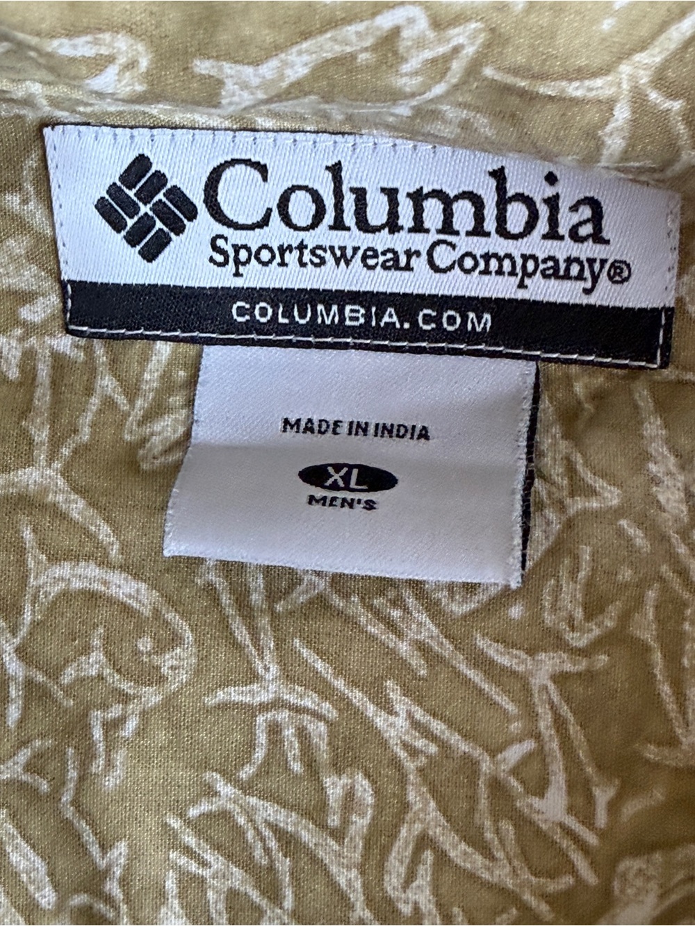 Columbia Men’s Khaki Short-Sleeve Button-Down with White Leaf Print - Picture 4 of 9